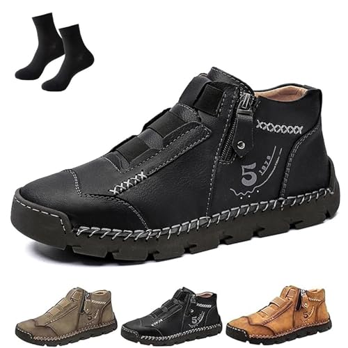 Matufit Schuhe for Herren, Matufit Orthopädische Halbschuhe, Herren Leder wasserdichte rutschfeste orthopädische Schuhe mit seitlichem Reißverschluss(Black,38 EU) von SYT-MD