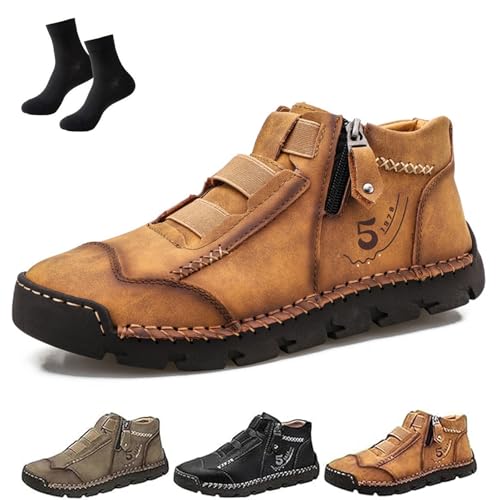 Matufit Schuhe for Herren, Matufit Orthopädische Halbschuhe, Herren Leder wasserdichte rutschfeste orthopädische Schuhe mit seitlichem Reißverschluss(Brown,43 EU) von SYT-MD