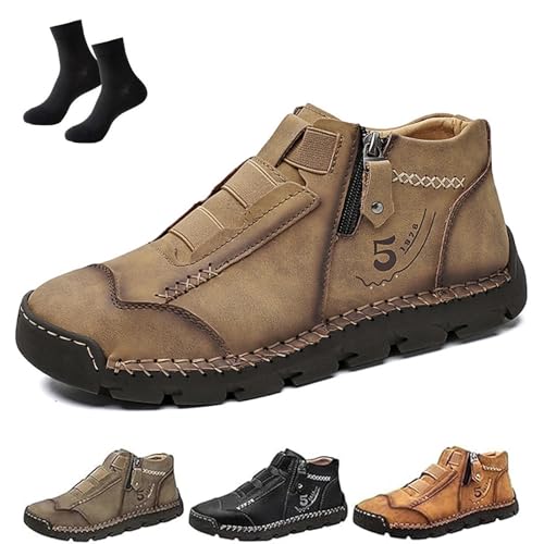 Matufit Schuhe for Herren, Matufit Orthopädische Halbschuhe, Herren Leder wasserdichte rutschfeste orthopädische Schuhe mit seitlichem Reißverschluss(Khaki,38 EU) von SYT-MD