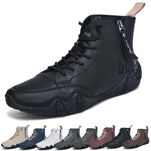 SYT-MD Barfußstiefel for Herren, atmungsaktive, rutschfeste Barfußschuhe, lässige, Bequeme High-Top-Stiefeletten for Wandern im Freien(Black,40 EU) von SYT-MD