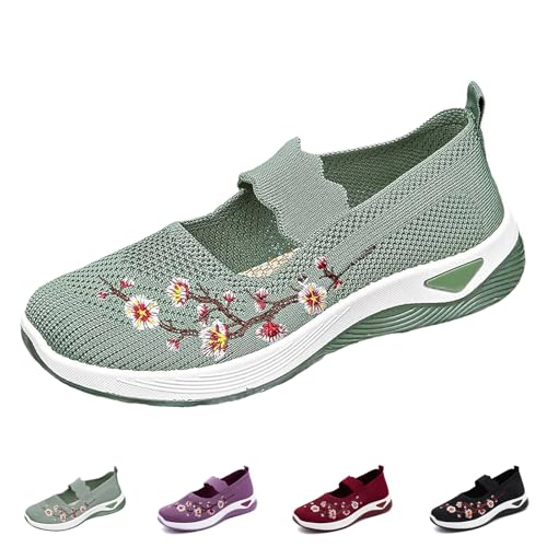 SYT-MD Beemoda Lässige, atmungsaktive orthopädische Slip-On-Gehschuhe for Damen, Orthowalkway-Schuhe, weiche, leichte, gewebte Sneakers(Green,38 EU) von SYT-MD