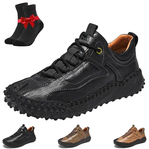 SYT-MD Cushygait Boots, Herren Vintage Leder Wanderschuhe, Orthopädische Fußgewölbeunterstützung Breite Zehenbox Wasserdicht Atmungsaktiv(Black,47 EU) von SYT-MD