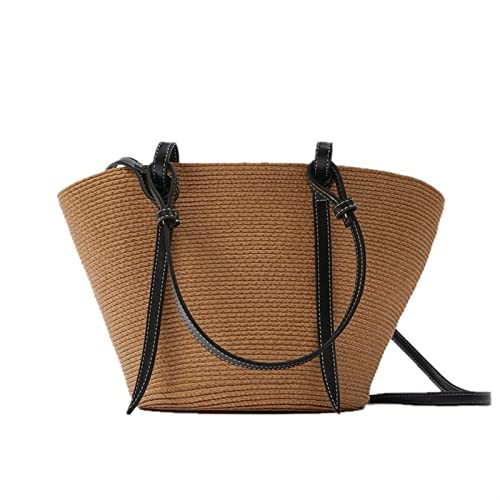 SYT-MD Dame Sommer Strand Stroh Korb Taschen Casual Rattan Große Kapazität Tote Frauen Handtaschen Wicker gewebt Umhängetaschen (Color : Khaki, Size : 26x16x29cm) von SYT-MD