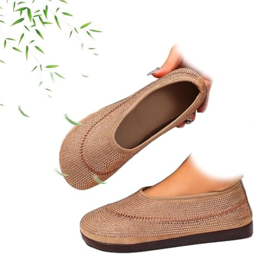 SYT-MD Damen-Ballerinas, for Hineinschlüpfen, Strick-Abendschuhe, Klassische Flache Wanderschuhe, orthopädische Pantoletten, modisch, atmungsaktiv(Khaki,41 EU) von SYT-MD