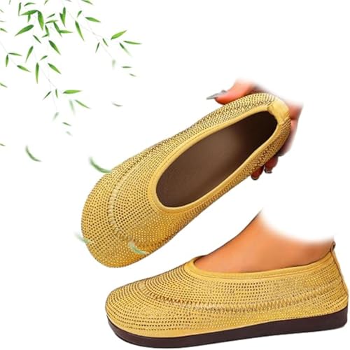 SYT-MD Damen-Ballerinas, for Hineinschlüpfen, Strick-Abendschuhe, Klassische Flache Wanderschuhe, orthopädische Pantoletten, modisch, atmungsaktiv(Yellow,41 EU) von SYT-MD