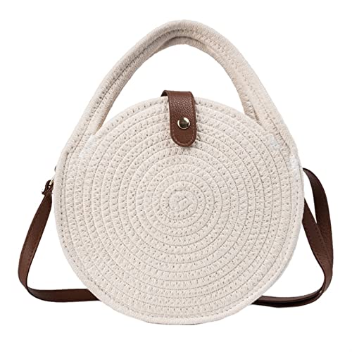 SYT-MD Damen Umhängetasche Baumwolle Seil gewebt Handtasche Boho Stroh Beachtasche Handgemachte Frauen Messenger Bag (Color : Beige, Size : L) von SYT-MD