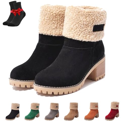 SYT-MD Damen-Winterstiefel, wasserdichte, orthopädische, warme Boots, Bequeme Schlupfstiefel, Flache Barfußstiefel(Black,42 EU) von SYT-MD