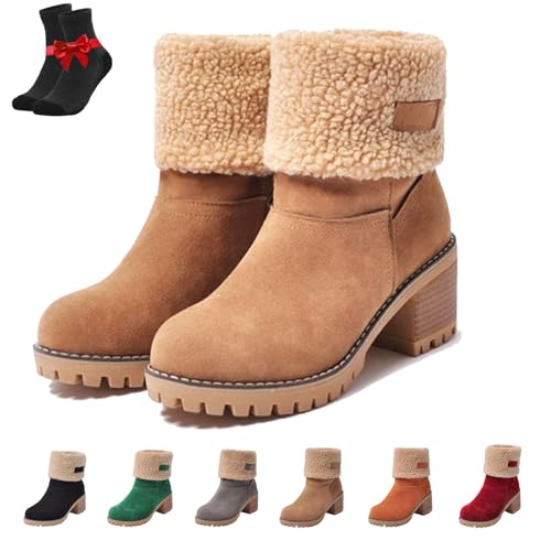 SYT-MD Damen-Winterstiefel, wasserdichte, orthopädische, warme Boots, Bequeme Schlupfstiefel, Flache Barfußstiefel(Brown,40 EU) von SYT-MD