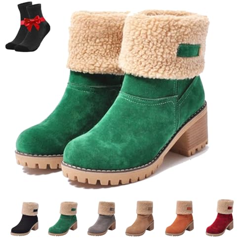 SYT-MD Damen-Winterstiefel, wasserdichte, orthopädische, warme Boots, Bequeme Schlupfstiefel, Flache Barfußstiefel(Green,38 EU) von SYT-MD