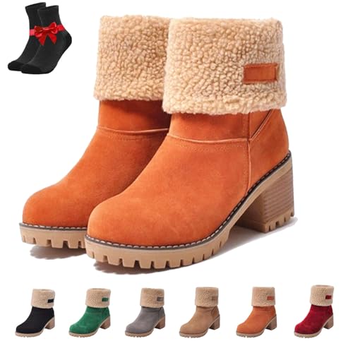 SYT-MD Damen-Winterstiefel, wasserdichte, orthopädische, warme Boots, Bequeme Schlupfstiefel, Flache Barfußstiefel(Orange,40 EU) von SYT-MD