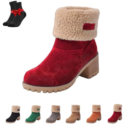 SYT-MD Damen-Winterstiefel, wasserdichte, orthopädische, warme Boots, Bequeme Schlupfstiefel, Flache Barfußstiefel(Red,41 EU) von SYT-MD