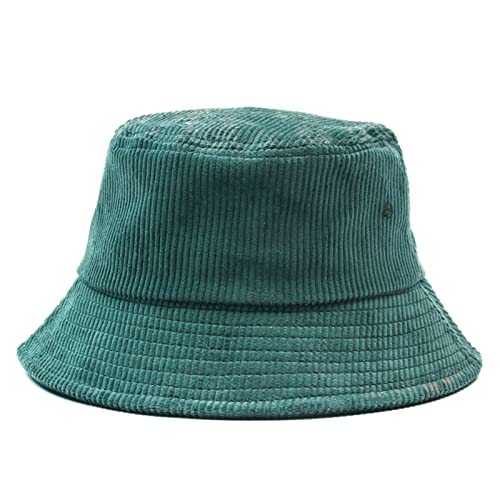 SYT-MD Fischerhut Damen, Damen Cord Bucket Hat Herren Lässiger Winter Warmer Einfarbiger Hut Breiter Krempe Sun Fishing Bucket Hat Damen Fluffy Bucket Hat (Color : Green, Size : One Size) von SYT-MD