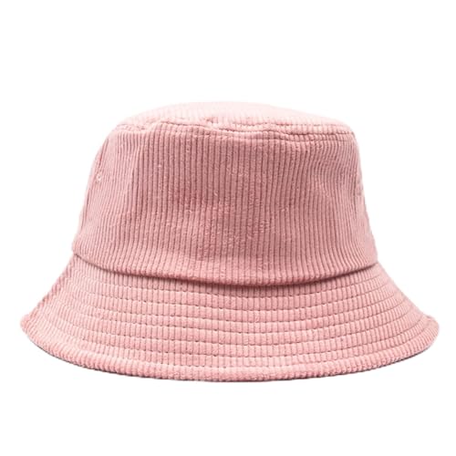 SYT-MD Fischerhut Damen, Damen Cord Bucket Hat Herren Lässiger Winter Warmer Einfarbiger Hut Breiter Krempe Sun Fishing Bucket Hat Damen Fluffy Bucket Hat (Color : Pink, Size : One Size) von SYT-MD