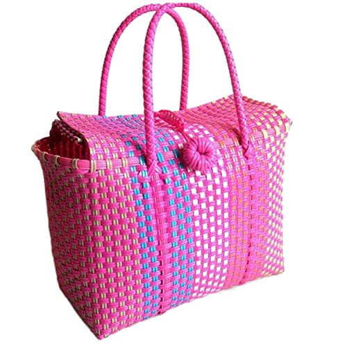 SYT-MD Frauen Durable Weave Beach Tasche Gewebte Bucket Tasche Casual Tote Handtaschen Taschen Beliebte Empfang Stroh Kunststoff Geflochtene Korb (Color : Rose red) von SYT-MD