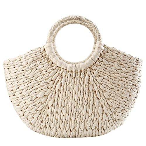 SYT-MD Frauen Handtasche Rattan Wicker Stroh gewebt Halbrunde Tasche Große Kapazität Weibliche Freizeit Reise Strand Tasche Mode Kupplung Taschen (Color : Beige) von SYT-MD