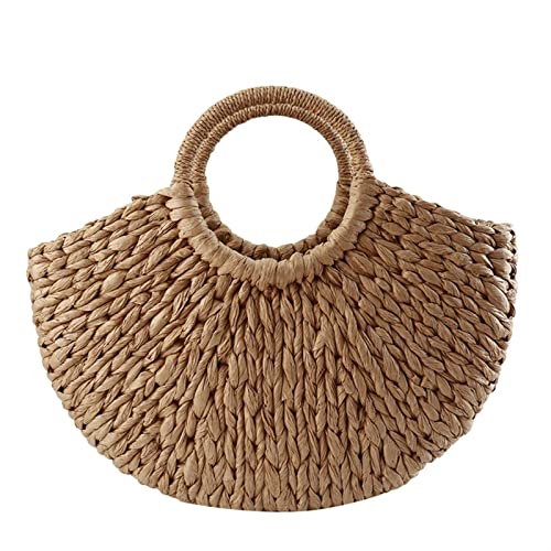 SYT-MD Frauen Handtasche Rattan Wicker Stroh gewebt Halbrunde Tasche Große Kapazität Weibliche Freizeit Reise Strand Tasche Mode Kupplung Taschen (Color : Khaki) von SYT-MD