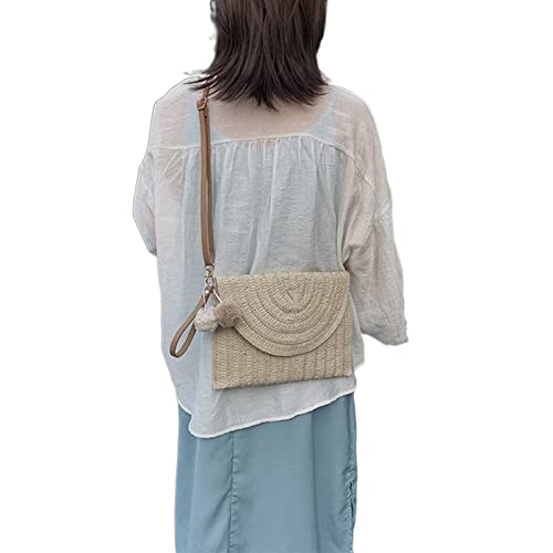 SYT-MD Frauen Mädchen Mode Crossbody Umschlag Tasche Elegante Strohhandtasche Clutch Sommer Strand Umhängetasche (Color : Beige) von SYT-MD