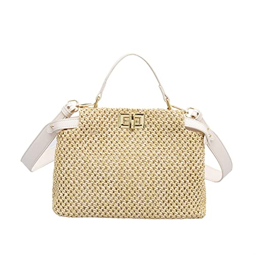 SYT-MD Frauen Umhängetaschen Sommer Strand Strohbeutel Mode Handtasche und Geldbörsen Große Kapazität Reise Taschen Tasche Gewebte Crossbody Bag (Color : White shoulder bag, Size : 17X24X11cm) von SYT-MD