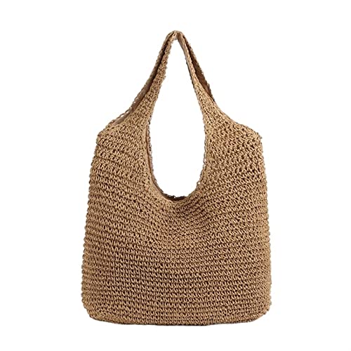 SYT-MD Frauen Umhängetaschen Wicker gewebt weibliche Mode Rattan Handtaschen Große Kapazität Sommer Strand Stroh Taschen Casual Tote Geldbörsen (Color : Brown) von SYT-MD