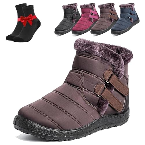 SYT-MD Gemütliche, wasserdichte, rutschfeste orthopädische Winterstiefel for Damen, warme, mit Pelz gefütterte Stiefeletten, Schneestiefel bis zur Mitte der Wade(Coffee,42 EU) von SYT-MD