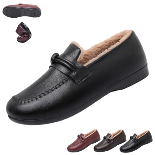 SYT-MD Gemütliche Winter-Loafer for Damen mit Fleecefutter, Mokassins mit weicher Sohle und warmem Plüschfutter, Leichter Komfort, lässig(Black,36 EU) von SYT-MD