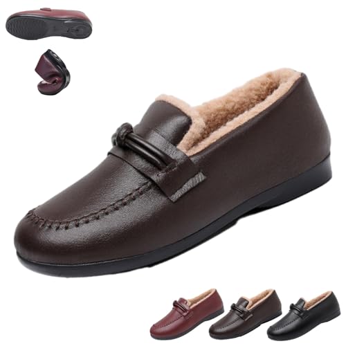 SYT-MD Gemütliche Winter-Loafer for Damen mit Fleecefutter, Mokassins mit weicher Sohle und warmem Plüschfutter, Leichter Komfort, lässig(Brown,37 EU) von SYT-MD