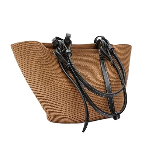 SYT-MD Große Kapazität Strand Einkaufstaschen Luxus Designer Rattan gewebt Umhängetasche Frauen Handgemachte Strohhandtaschen Sommer Reisetasche (Color : Khaki) von SYT-MD
