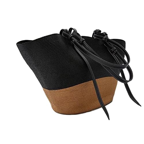 SYT-MD Große Kapazität Strand Einkaufstaschen Luxus Designer Rattan gewebt Umhängetasche Frauen Handgemachte Strohhandtaschen Sommer Reisetasche (Color : Khaki black) von SYT-MD