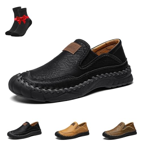 SYT-MD Handgefertigte orthopädische Outdoor-Loafer aus Leder for Herren, Slip-on-Mokassins aus Leder, lässige Business-Schuhe(Black,38 EU) von SYT-MD