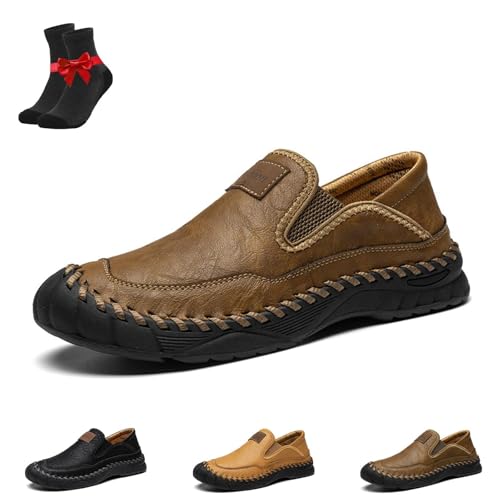 SYT-MD Handgefertigte orthopädische Outdoor-Loafer aus Leder for Herren, Slip-on-Mokassins aus Leder, lässige Business-Schuhe(Brown,42 EU) von SYT-MD