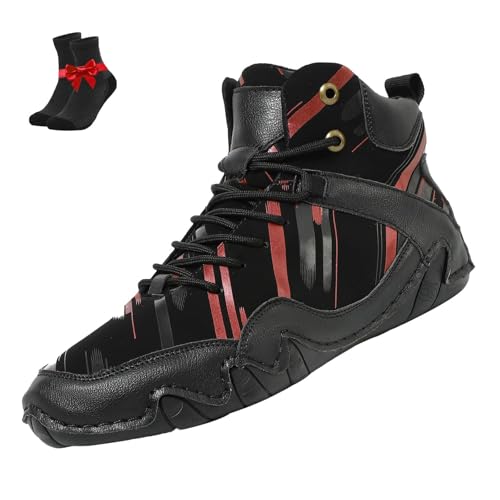 SYT-MD Herren High Top Outdoor Wanderstiefeletten, Schnürstiefel aus Italienischer Handarbeit, Chukka-Stiefel, Outdoor-Wanderschuh(Black,48 EU) von SYT-MD