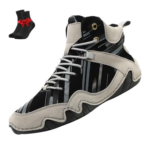 SYT-MD Herren High Top Outdoor Wanderstiefeletten, Schnürstiefel aus Italienischer Handarbeit, Chukka-Stiefel, Outdoor-Wanderschuh(Grey,44 EU) von SYT-MD