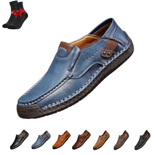 SYT-MD Herren-Leder-Loafer, Mokassins, Slip-On-Wanderschuhe, Leder-Sneakers, Flache Autofahrerschuhe, lässige Business-Schuhe(Blue,38 EU) von SYT-MD