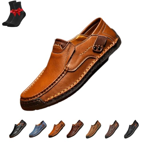 SYT-MD Herren-Leder-Loafer, Mokassins, Slip-On-Wanderschuhe, Leder-Sneakers, Flache Autofahrerschuhe, lässige Business-Schuhe(Brown,48 EU) von SYT-MD