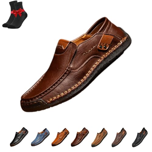 SYT-MD Herren-Leder-Loafer, Mokassins, Slip-On-Wanderschuhe, Leder-Sneakers, Flache Autofahrerschuhe, lässige Business-Schuhe(Dark Brown,39 EU) von SYT-MD