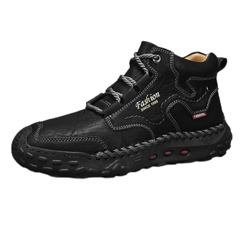 SYT-MD Herren-Retro-Wanderstiefel aus Leder mit Plateau und Schnürung, rutschfeste Gummisohle, Freizeitschuhe for Arbeit und Freizeit(Black Velvet,39 EU) von SYT-MD