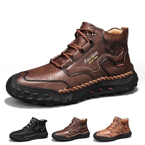 SYT-MD Herren-Retro-Wanderstiefel aus Leder mit Plateau und Schnürung, rutschfeste Gummisohle, Freizeitschuhe for Arbeit und Freizeit(Brown,42 EU) von SYT-MD