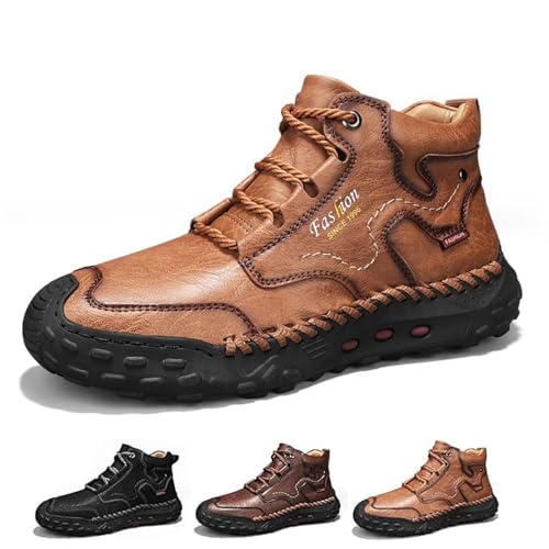 SYT-MD Herren-Retro-Wanderstiefel aus Leder mit Plateau und Schnürung, rutschfeste Gummisohle, Freizeitschuhe for Arbeit und Freizeit(Light Brown Velvet,38 EU) von SYT-MD