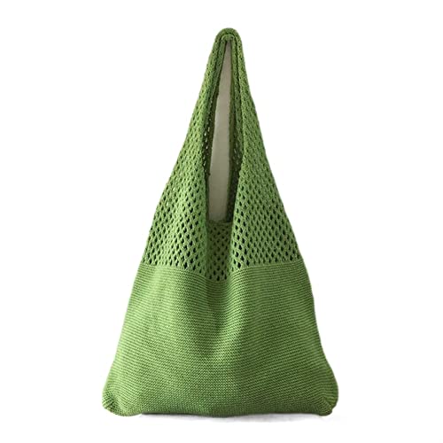 SYT-MD Hohl gewebt Umhängetasche Frauen Baumwolle Große Kapazität Einkaufstasche Sommer Reisen Strandtasche Zopf Handtasche Shopping Dame Griff Tasche (Color : Green, Size : One size) von SYT-MD