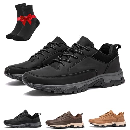 SYT-MD Lässige Herren-Loafer aus Leder, handgefertigt, rutschfest, mit Fußgewölbeunterstützung, extra Weite Passform, for Hineinschlüpfen, for Outdoor-Wanderer(Black,45 EU) von SYT-MD