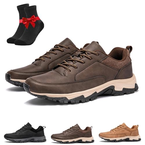 SYT-MD Lässige Herren-Loafer aus Leder, handgefertigt, rutschfest, mit Fußgewölbeunterstützung, extra Weite Passform, for Hineinschlüpfen, for Outdoor-Wanderer(Brown,45 EU) von SYT-MD
