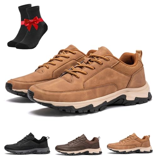 SYT-MD Lässige Herren-Loafer aus Leder, handgefertigt, rutschfest, mit Fußgewölbeunterstützung, extra Weite Passform, for Hineinschlüpfen, for Outdoor-Wanderer(Khaki,41 EU) von SYT-MD