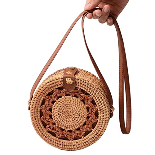 SYT-MD Mode runde stroh taschen sommer stil frauen handtaschen böhmischen rattan crossbody taschen handgefertigt gewebt strand kreis taschen (Color : 3, Size : 18x8 cm) von SYT-MD