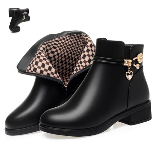 SYT-MD Orthopädische Boots aus Lederwolle for Damen, wasserdichte orthopädische warme Boots for Damen, warme Winterstiefel aus Fleece mit Keilabsatz(Black Thin Lined,37 EU) von SYT-MD