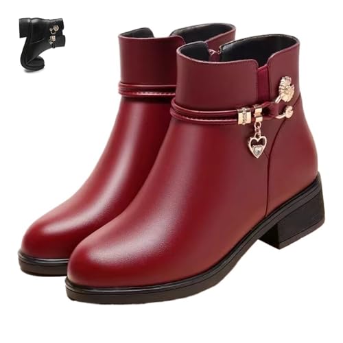 SYT-MD Orthopädische Boots aus Lederwolle for Damen, wasserdichte orthopädische warme Boots for Damen, warme Winterstiefel aus Fleece mit Keilabsatz(Red Thin Lined,40 EU) von SYT-MD