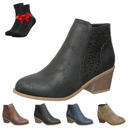 SYT-MD Orthopädische Damen-Stiefeletten aus Leder mit klobigem Mittelabsatz und seitlichem Reißverschluss im Retro-Stil(Black,37 EU) von SYT-MD