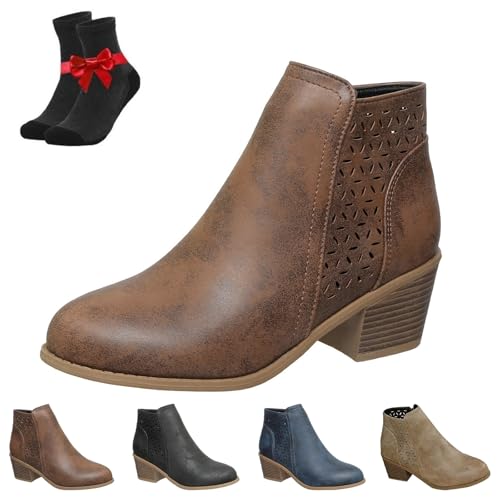 SYT-MD Orthopädische Damen-Stiefeletten aus Leder mit klobigem Mittelabsatz und seitlichem Reißverschluss im Retro-Stil(Brown,41 EU) von SYT-MD