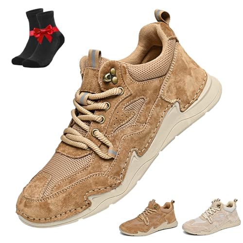 SYT-MD Orthopädische Slip-On-Wanderschuhe aus Leder for Herren, lässige Leder-Loafer mit Rutschfester Fußgewölbeunterstützung, wasserdicht und atmungsaktiv(Brown,47 EU) von SYT-MD