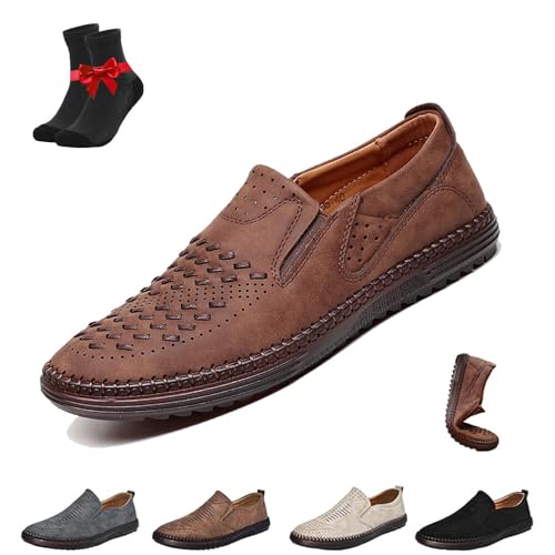 SYT-MD Orthopädische Slipper aus Leder for Herren, atmungsaktive Business-Casual-Fahrerschuhe mit Fußgewölbeunterstützung, Fahrschuhe(Brown,45 EU) von SYT-MD