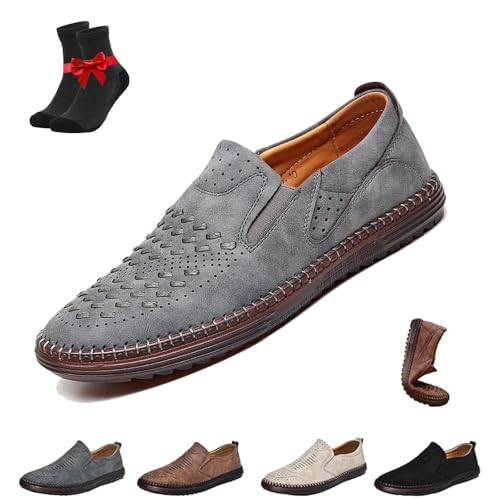 SYT-MD Orthopädische Slipper aus Leder for Herren, atmungsaktive Business-Casual-Fahrerschuhe mit Fußgewölbeunterstützung, Fahrschuhe(Grey,45 EU) von SYT-MD